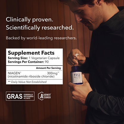 TRU NIAGEN Patented NAD+ Supplement, 300mg Niagen, 30 Servings | Nicotinamide Riboside (NR) Take 1 Daily | 1 Bottle